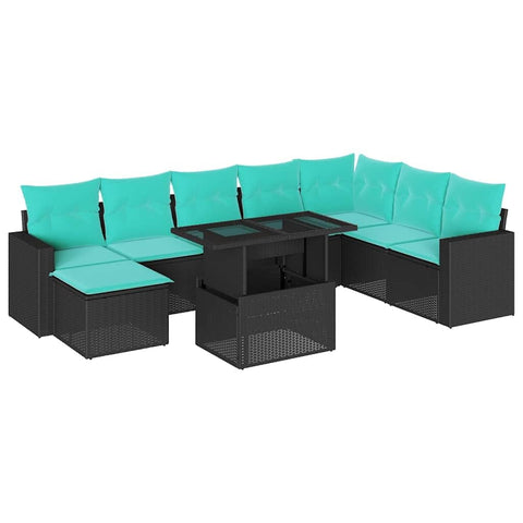 vidaXL 9 Piece Garden Sofa Set with Cushions Black Poly Rattan