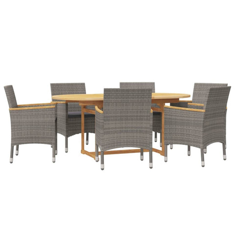 vidaXL Patio Dining Set 7 Piece with Cushions Garden Outdoor Terrace Balcony Dining Dinner Dinette Table Armchair Seat Seating Furniture Gray