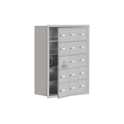 Recessed Mounted Cell Phone Locker with 15 A Doors (14 usable) in Aluminum - Keyed Locks