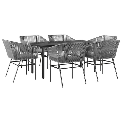 vidaXL 5 Piece Patio Dining Set - Gray Poly Rattan with Cushions and Tempered Glass Tabletop for Garden/Outdoor/Backyard Use - Weather & Durable