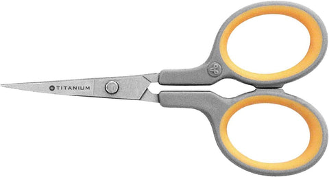 Westcott 4" Embroidery Scissors with Titanium-Bonded Blades, for Crafting, Sewing & More, Gray/Yellow