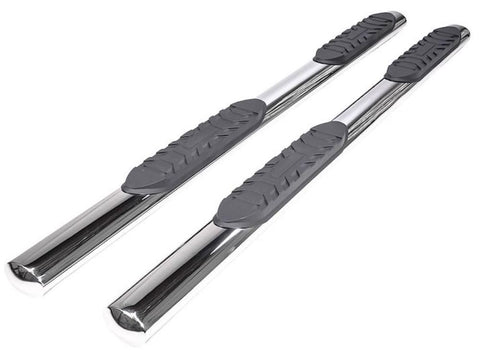 TrailFX Nerf Bars Fits Ford Ranger SuperCrew 2019-2023 Polished Stainless Steel 4 Inch Oval Straight Side Steps with Step Pads Welded End Caps Rocker Panel Mount Running Board Pair TrailFX A1550S