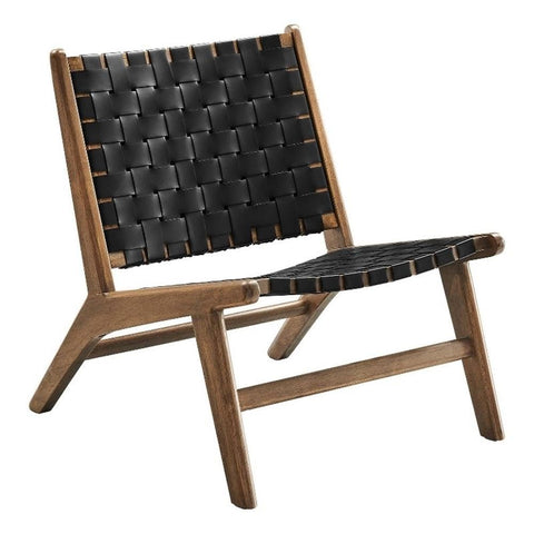 Modway Saoirse Faux Leather Wood Accent Lounge Chair in Walnut Black