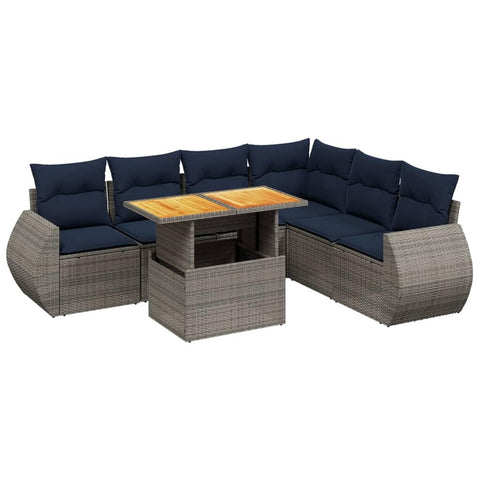 vidaXL Patio Sofa Set with Cushions 7 Piece, Outdoor Sectional Sofa Couch, Patio Conversation Set for Garden Backyard, Gray Poly Rattan