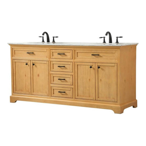 Elegant Decor Americana 72" Aluminum MDF Double Bathroom Vanity in Natural Wood