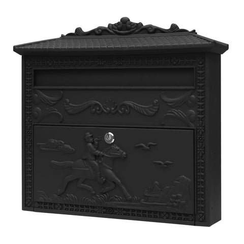 Outdoor Secure Wall Mounted Locking Steel Mailbox, Size: 16" W x 3.5" D x 15.5" H, Cast Iron Wall Mount Mailbox Top-Loading and Rust-Proof– ME06