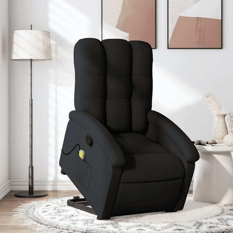 vidaXL Black Power Lift Massage Recliner Chair - Stand-Up Assist, Manual Recline, Fabric Wingback Armchair for Living Room