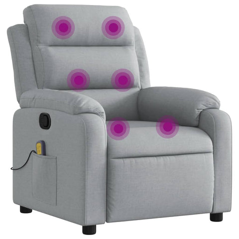 vidaXL Light Gray Massage Recliner Chair - Fabric Armchair with Manual Recline, Vibration Massage, Side Pocket, and Sturdy Frame for Elderly/Living Room