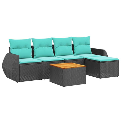 vidaXL 6 Piece Garden Sofa Set with Cushions Black Poly Rattan