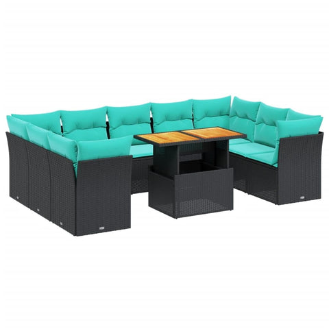 vidaXL Patio Sofa Set with Cushions 10 Piece, Outdoor Sectional Sofa Couch, Patio Conversation Set for Garden Backyard, Black Poly Rattan