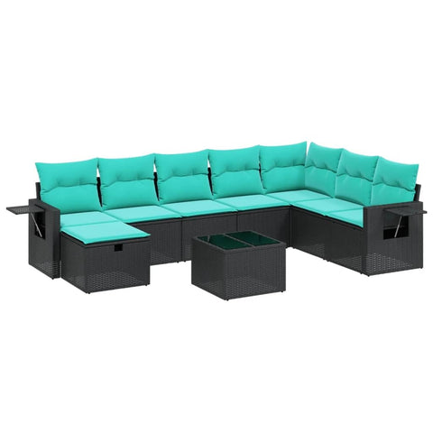 vidaXL Patio Sofa Set with Cushions 9 Piece, Outdoor Conversation Set, Sectional Sofa for Balcony Garden, Modern Style, Black Poly Rattan