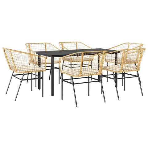 vidaXL - 7 Piece Poly Rattan Patio Dining Set with Cushions - Brown & Cream
