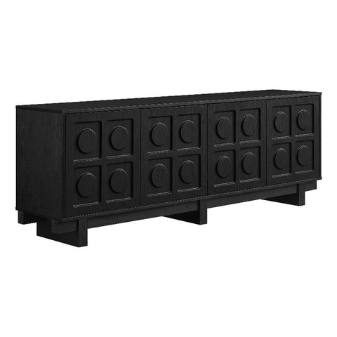 Modway Knox 71 Inch Mid-Century Modern Retro TV Stand in Black - Low Profile Entertainment Media Console Cabinet with Circular Motif for TVs up to 75 Inches