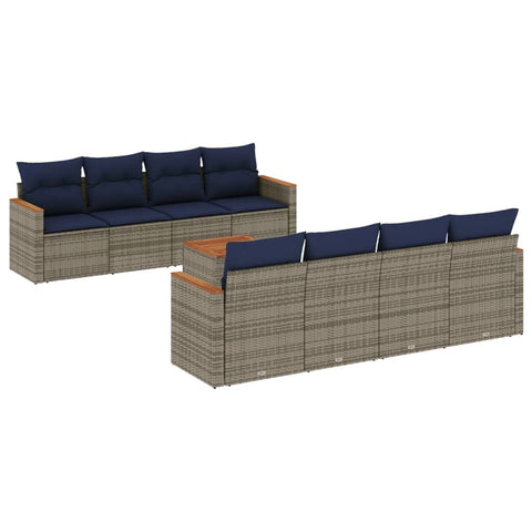 vidaXL Patio Sofa Set with Cushions 9 Piece, Outdoor Conversation Set, Patio Sectional Sofa for Balcony Garden, Modern Style, Gray Poly Rattan