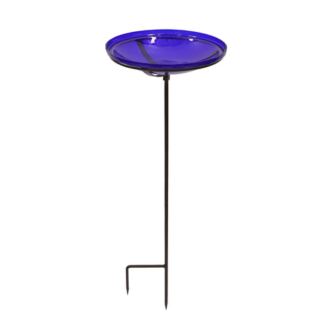 Achla Designs Crackle Glass Birdbath Bowl with Stake, 14-in, Cobalt Blue