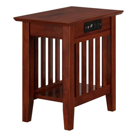 AFI Mission Solid Wood Chair Side Table with BuiltIn Device Charger Brown Walnut