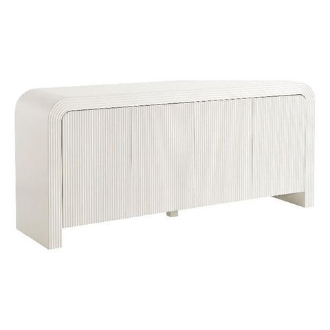Modway Waterflute 70 Inch Fluted 4-Door Sideboard Cabinet in White Matte – Modern Storage Console with Adjustable Shelves – Waterfall Edge High TV Stand with Cable Management for Living Room