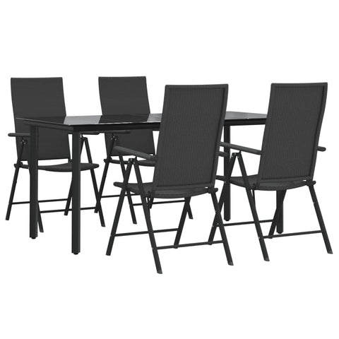 vidaXL Patio Dining Set 5 Piece, Outdoor Furniture Set with 4 Folding Chairs and 1 Table, Adjustable Reclining Chair, Modern Style, Black Poly Rattan