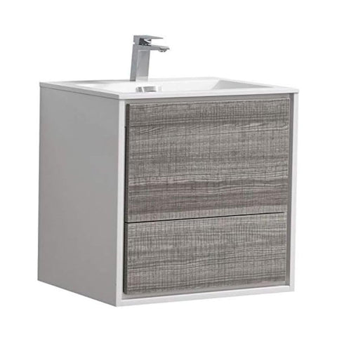 Oakestry Delusso 24-inch Ash Gray Wall Mount Modern Bathroom Vanity with Integrated Acrylic Sink and Soft?Close Drawer