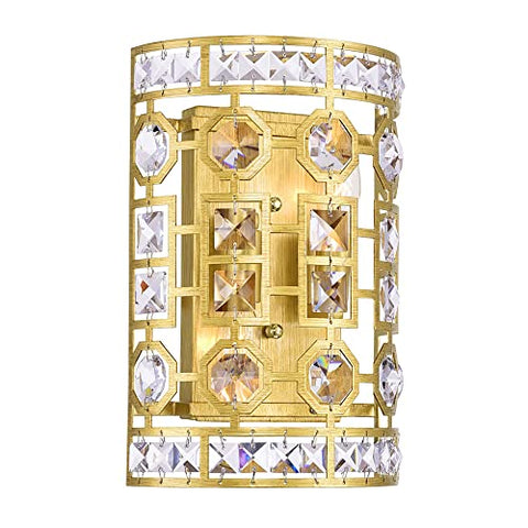 CWI Lighting 8'' Wall Sconce with Champagne Finish – 2-Light with E12 Base Glam Geometric Crystal Wall Light for Powder Room or Bathroom