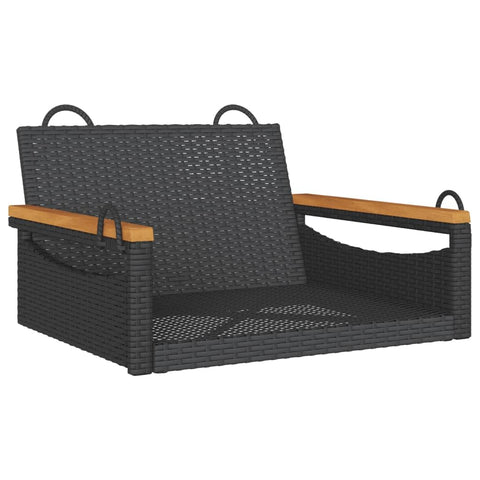 vidaXL Swing Bench Hanging Hammock Chair - Black PE Rattan - Garden/Patio Seating - 24.8"x24.4"x15.7" - Weather with Powder-Coated Steel Frame