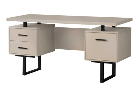 Monarch Specialties I 7629 Computer Desk, Home Office, Laptop, Left, Right Set-up, Storage Drawers, 60" L, Work, Metal, Laminate, Beige, Black, Contemporary