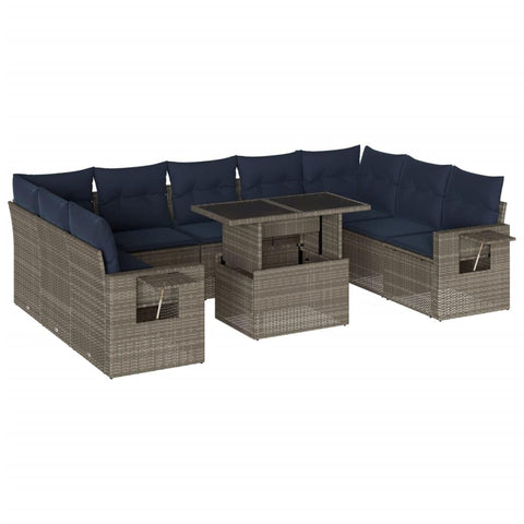 vidaXL Patio Sofa Set with Cushions 10 Piece, Conversation Set with Table and Sectional Sofas, Outdoor Seat for Garden, Modern, Gray Poly Rattan