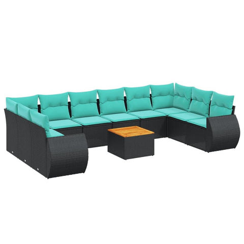 vidaXL 11 Piece Garden Sofa Set with Cushions Black Poly Rattan