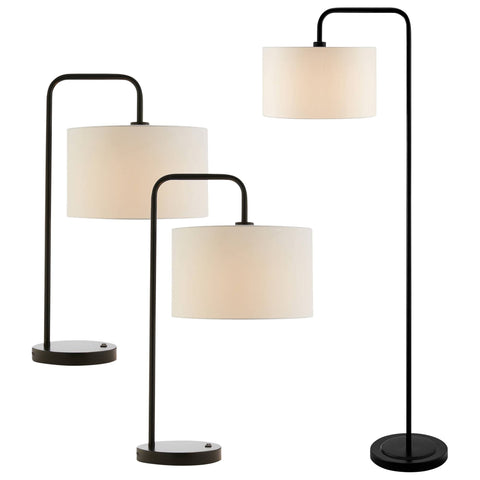 Lite Source Orea Matte Black Metal Floor and Table Lamps Set of 3