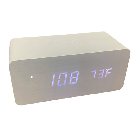 Creative Gifts 061010 Cell Phone Charging Station White 8 x 3 Inches Wood Wireless Digital Alarm Clock