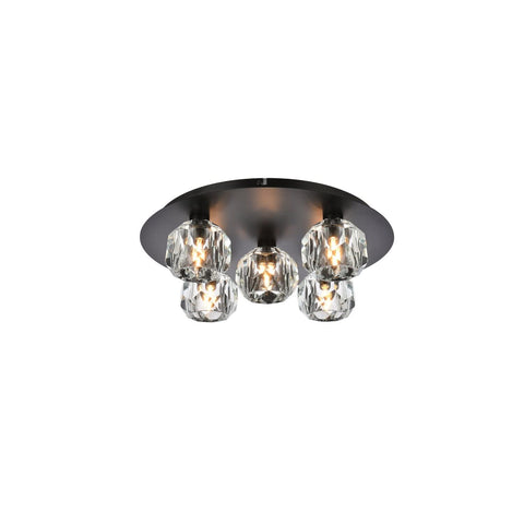 Elegant Lighting Graham 5-Light Crystal/Iron Ceiling Lamp in Black