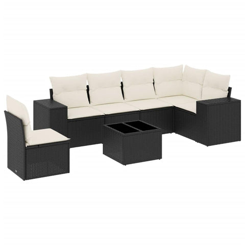 vidaXL 7 Piece Garden Sofa Set with Cushions Black Poly Rattan | Outdoor Furniture Adjustable Feet Weather Resistant Perfect for Balconies Patios and Gardens Patio Modular Sectional Conversation