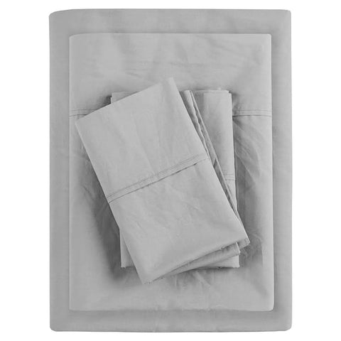 Oakestry 4-Piece 100% Peached Cotton Soft & Breathable Bed Sheet Set All Seasons Lightweight Deep Pocket, Queen Size, Grey