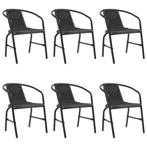 vidaXL Garden Chair Set of 6 Black Plastic Rattan, Steel Standard