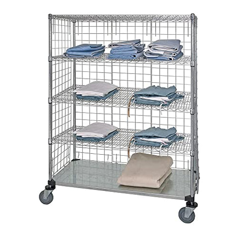 Quantum Storage Systems WRCS4-63-2436EP-5LH33C Wire Enclosed Cart, 36" W x 24" D x 69" H, 1200 lbs Capacity, Carbon Steel, Chrome