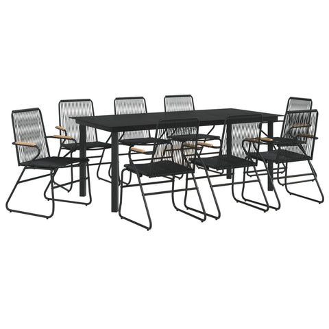 vidaXL Outdoor Dining Set, 9-Piece - Black PVC Rattan and Steel Frame - Comfortable Armrest and Backrest - Durable & Weather Resistant, Perfect for Patio or Garden