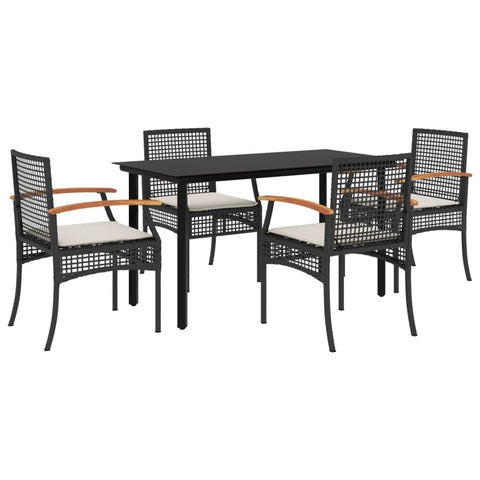 vidaXL Patio Dining Set with Cushions 5 Piece, Outdoor Dining Table and Chair Set, Patio Furniture, Modern Style, Black Poly Rattan