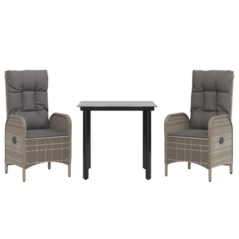 vidaXL Garden Dining Set 3 Pieces and Cushions Synthetic Rattan Black Grey