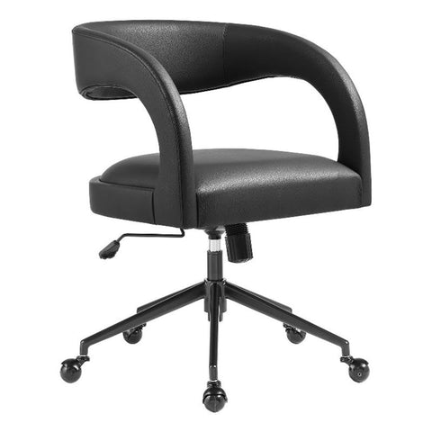 Modway Pinnacle Faux Leather Home Office Desk Chair in Black – Upholstered Height Adjustable Barrel Desk Armchair with Rolling Wheels – PU Task Chair for Dorm Room, Vanity, or Bedroom