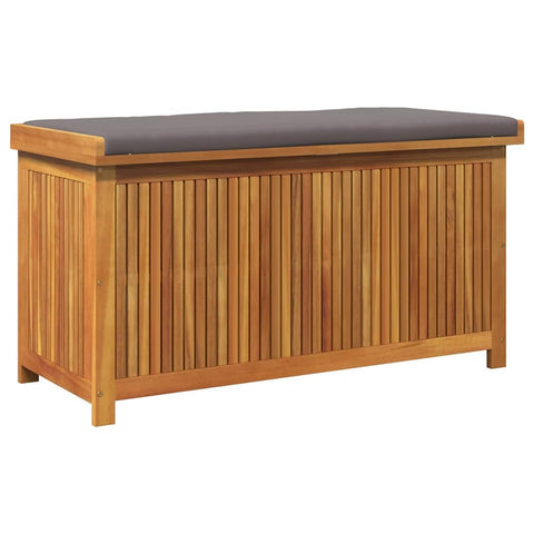 vidaXL outdoor cushion box - solid acacia wood storage for garden/patio - water- interior - stylish dark gray cushions - versatile use