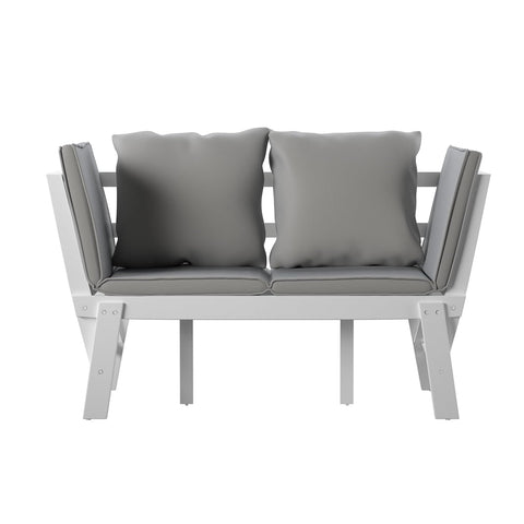 SEI Furniture Dolavon Outdoor Convertible Patio Lounge Chair w/All Weather Materials – White w/Gray Cushions