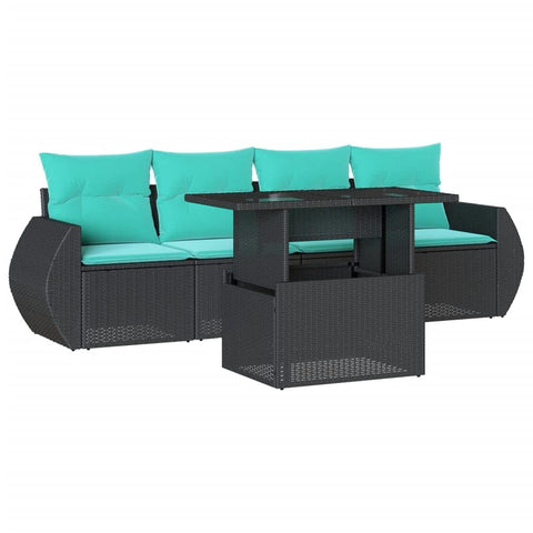 vidaXL 5 Piece Garden Sofa Set with Cushions Black Poly Rattan