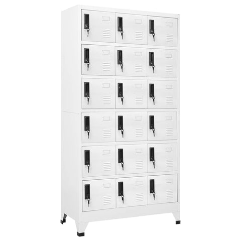vidaXL Durable Steel Locker Cabinet - White, 18 Lockable Compartments, Built-in Air Vents, Name Tag Holders, Modern Design - 35.4"x15.7"x70.9"