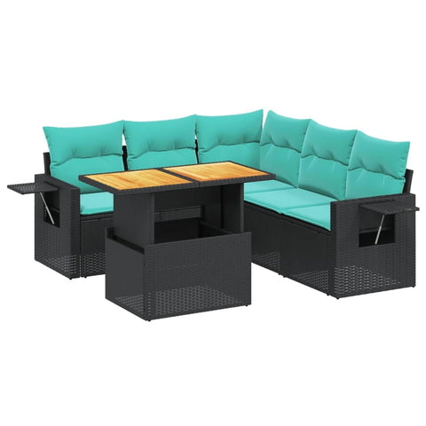 vidaXL Patio Sofa Set with Cushions 6 Piece, Outdoor Sectional Sofa Couch, Patio Conversation Set for Garden Backyard, Black Poly Rattan