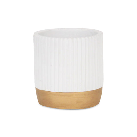 Cheungs Aurone Round Ridged Ceramic Pot with Gold Finished Base - Small - White