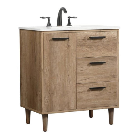 Elegant Decor Baldwin 30" Aluminum MDF Single Bathroom Vanity in Natural Oak