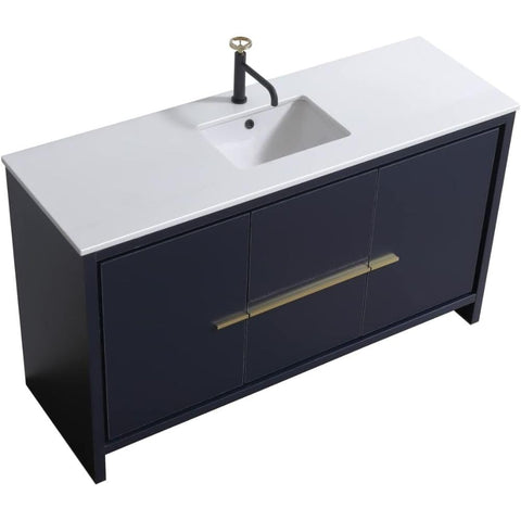 Oakestry Dolce 60 Inch Blue Freestanding Modern Bathroom Vanity with White Quartz Countertop Undermount Sink and Soft?Close Drawer