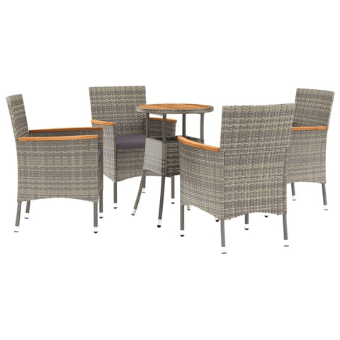 vidaXL Patio Bistro Set with Cushions 5 Piece, Outdoor Wicker Furniture Set, Garden Conversation Chair for Porch, Modern Style, Gray Poly Rattan