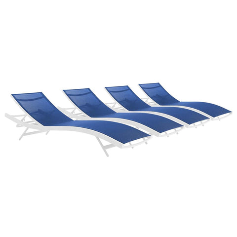 Modway Glimpse Outdoor Patio Mesh Chaise Lounge Set of 4 in White Navy