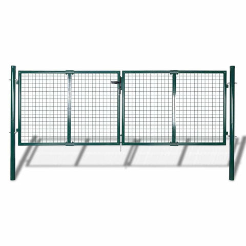 vidaXL Dark Green Garden Mesh Gate Fence - Steel-Made, Easy Installation with Bolt Hinge & Three Matching Keys, 113.8"x29.5"/120.5"x49.2"